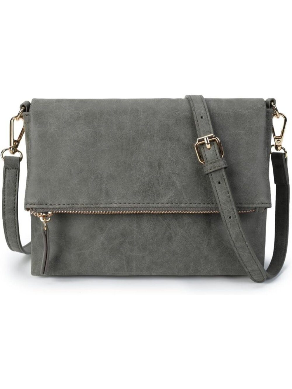 Women's Grey PU Leather Small Crossbody Bag Purse Shoulder Adjustable Strap